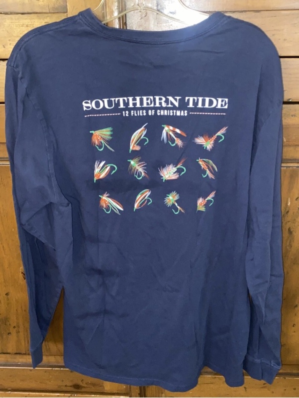 Men's SOUTHERN TIDE Long Sleeve T-Shirt-Blue-LARGE-12 Flies Of Christmas